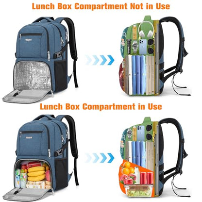 Insulated Lunch Backpack Fit 17" Laptop, Work Backpack with Lunch Box for Men & Women, Water Resistant College Computer Bag for Travel, Business, Hiking - color: Blue