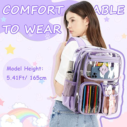 PIG PIG GIRL Clear Backpack for School,Heavy Duty PVC Transparent Bookbag for Girls Stadium Approved See Through Backpack - color: 1-purple