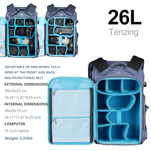 Summit Creative 26L Camera Backpack – Water-Resistant DSLR & Mirrorless Photography Bag with Lens, Tripod Holder & 16" Laptop Compartment – Blue - color: 26L Blue