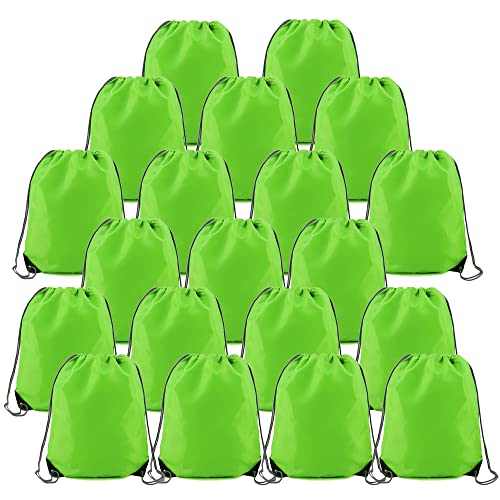 BeeGreen 20 Pieces Green String Bags Bulk Lightweight Durable Drawstring Gym Backpacks for Christmas Travel Sports Plain Cinch Storage Sackpack Bags for Women and Men - color: Green-s