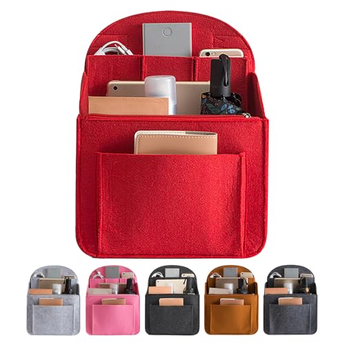 Felt Backpack Organiser, Mini Backpack Organizer Insert, Small Purse Organizer Insert - Lightweight, Multi-pocket Backpack Insert for Easy Access and Neat Storage (Red, M-13.8 * 10.6IN) - color: Red, size: M-13.8*10.6IN