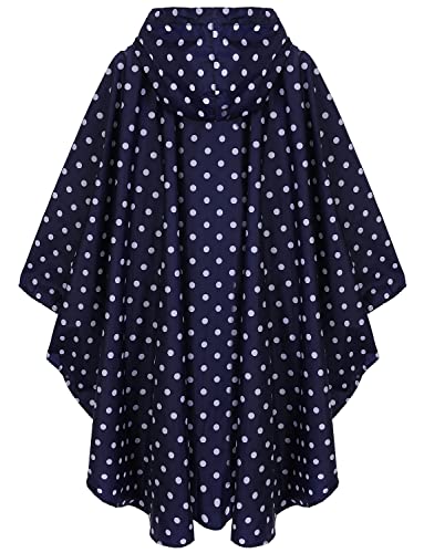 Fashion Hooded Rain Poncho Waterproof Raincoat Jacket with pocket for Women/Men/Adult - color: A-blue Dot