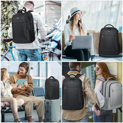 Voova Travel Laptop Backpack, Business Work Laptop Backpack for Women & Men with USB Charging Port, Waterproof Slim Durable College Computer Bag Fits 15.6 Inch Laptops and Notebook, Black - color: Black
