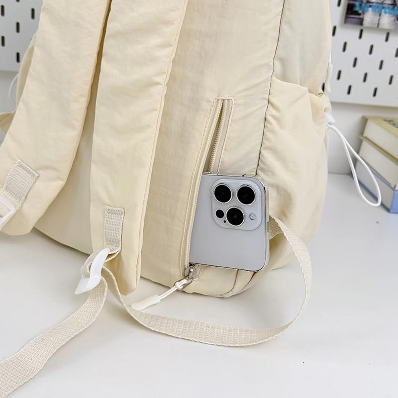 Women Solid Color Backpack Large Capacity Multi Pockets Daypack with Compartments Cute Lightweight Backpacks - color: Beige