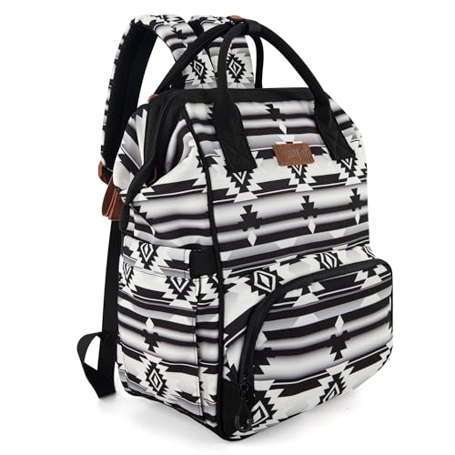 Wrangler Aztec Backpack Organized Daypack Travel Baby Bag with Stroller Strap and Side Bottle Pockets WG2204-9110BK - color: Angel Black
