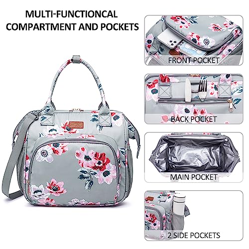 MCBD Lunch bags Insulated Lunch Box for Women Men,2 Carrying Way Large Tote Bag,Leakproof Reusable Cooler Backpack with Adjustable Shoulder Strap for Office Picnic Beach - color: B-Gray flower