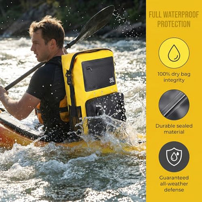Greencity 100% Waterproof Roll-Top Dry Bag Backpack with Front Splash-Proof Pocket, Lightweight Floating Pack for Kayaking, Hiking & Travel,35L (Yellow-black) - color: Yellow-black