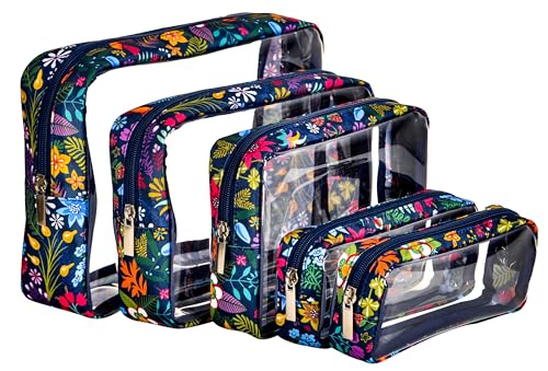 Remobia Hicol TSA Approved 5-Piece Diaper Bag Organizer Pouch Set Clear Waterproof TPU Kids Toiletry Storage Set Travel Packing Clutch Cube Bags for Baby Nursing(Flower) - color: Flower