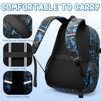 Fimibuke Backpack for School Boys, 3 PCS Cool Luminous Kids Backpacks with Lunch Box & Pencil Pouch, Toddler Teen Glow in The Dark Backpack Bookbag Schoolbag Set for Elementary to High School Students - color: Space