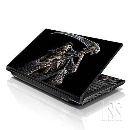 LSS 15-15.6" Laptop Sleeve Bag with Matching Laptop Skin Sticker & Mouse Pad Combo | Carrying Case for 14" 15" 15.6" - Reaper Skull - color: Reaper Skull, size: 15 inch
