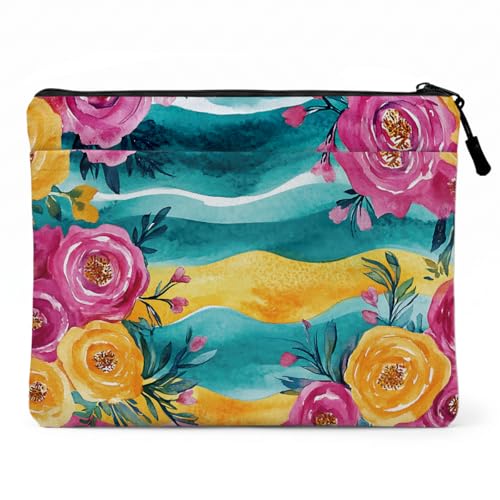 13.3 inch Laptop Case, Watercolor Wavy Floral Print Laptop Sleeve, Soft Velvet Computer Sleeve with Pocket, Compatible with 13-13.3 Slim Laptops, Vibrant Boho Notebook Cover Bag for Business Work - color: Watercolor Floral 1421
