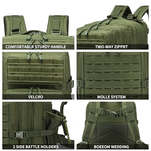 Military Tactical Backpack 45L/25L 3 Day Assault Pack Molle Daypack Hiking Backpack for Men and Women - color: Armygreen-2, size: 45L