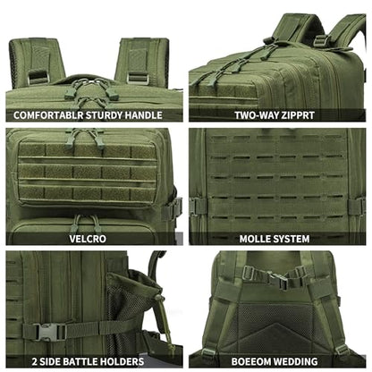 Military Tactical Backpack 45L/25L 3 Day Assault Pack Molle Daypack Hiking Backpack for Men and Women - color: Armygreen-2, size: 45L