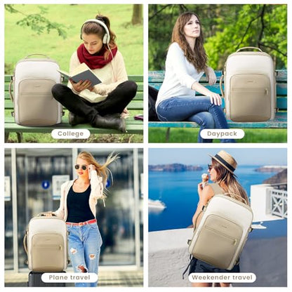 LOVEVOOK 50L Travel Backpack for Women & Men, Airline Approved Carry On Luggage with 3 Packing Cubes, TSA Overnight Bags, Waterproof Personal Item Bag, Weekender Essentials Backpacks fits 17" Laptop - color: Light Grey-beige-pink, size: X-Large