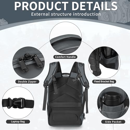 Camera Backpack, Hardshell DSLR Photography Camera Bag with Rain Cover, Waterproof Hard Shell Camera Case with Tripod Holder & 15.6" Laptop Compartment Compatible with Canon/Nikon/Sony/DJI Mavic Drone - color: Grey