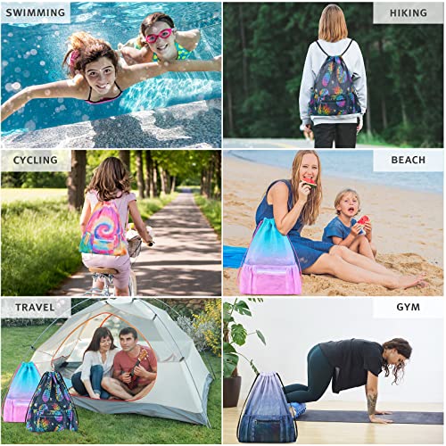 Mesh Drawstring Backpack Bag Beach Bag with Zipper Pocket Gym Backpack Bag for Swimming Gear Gym Storage Bag for Adult Kids (Grey) - color: Grey