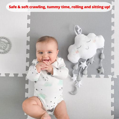 Extra Large Baby Play Mat Tiles Thick Foam Non-Toxic Floor Puzzle Mat Interlocking Activity Playmat for Infants Toddlers Kids Crawling Tummy Time 74x74 Inches (Grey/White) - color: Grey/White