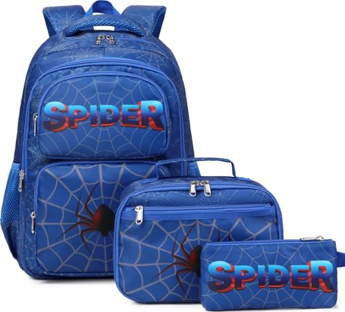 JIANYA School Backpack for Boys and Girls Elementary Children's School Bag Kids Backpack with Lunch Box - color: Letters/ Blue