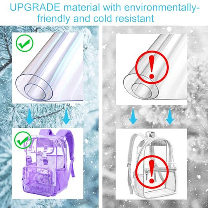 17" Clear Backpack for Girls, School Kids Transparent Bookbag Set, 3Pcs Stadium Approved See Through Backpack with Lunch Box (Purple) - color: Clear Love Purple Flip