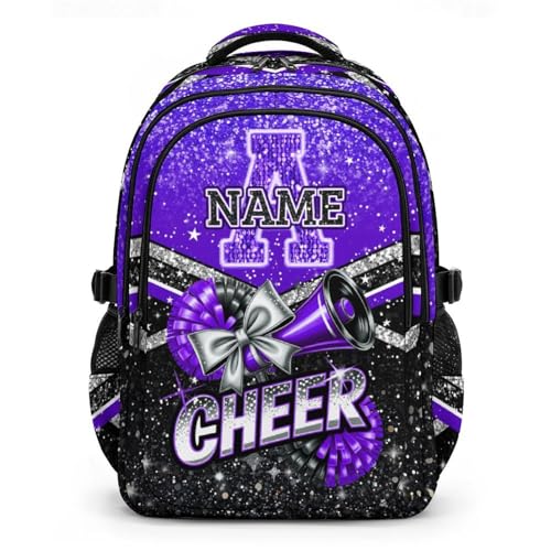 Personalized Girls Schoolbag Custom Cheerleader Backpack, 17 Inch Kids Back to School Cheer Daypack for Elementary Middle School Travel - color: Purple