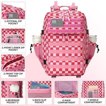 Lovelinks21 45L Tactical Assault Backpack 3 day assault pack with Molle Waterproof backpack Rucksack for Tactical Backpacks (Pink white check) - color: Pink White Check