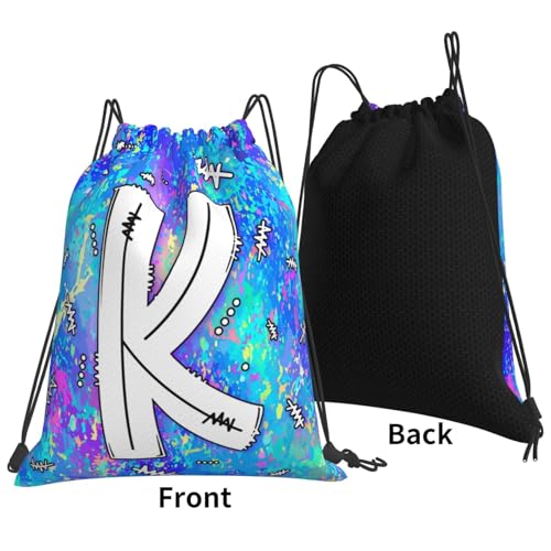 Drawstring Backpack Bag Sport Gym Sackpack Initial Blue Draw String Cinch Bags Bulk String Backpack Storage Bag for Women Men Letters K - color: Letters K