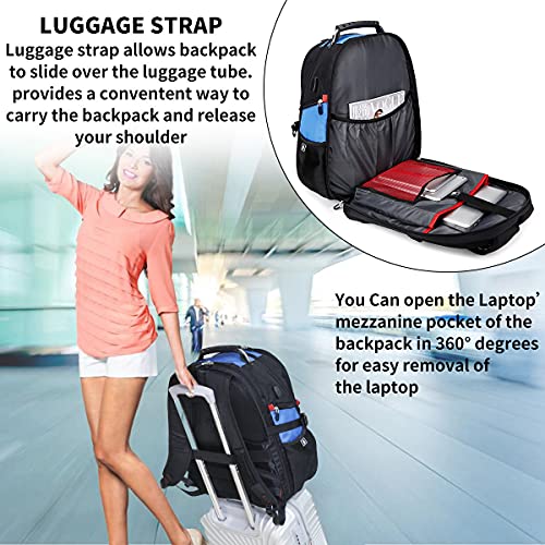 SHRRADOO Extra Large 50L Travel Laptop Backpack with combination lock, College Backpack Airline Approved Business Work Bag Fit 17 Inch Laptops for Men Women,Blue - color: Blue