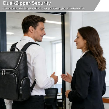 Genuine Leather Black Backpack - 15.6 Inch Business Laptop Backpack for Men & Women, Multi-Compartment Ergonomic Shoulder Bag for Office, Travel - color: Y60&71 Black
