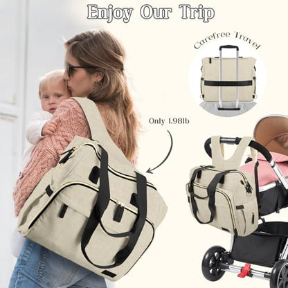 Diaper Bag Backpack Mommy Bag Large Capacity Diaper Backpack Travel Essential Baby Diaper Bag for Mom and Dad, Beige - color: Beige