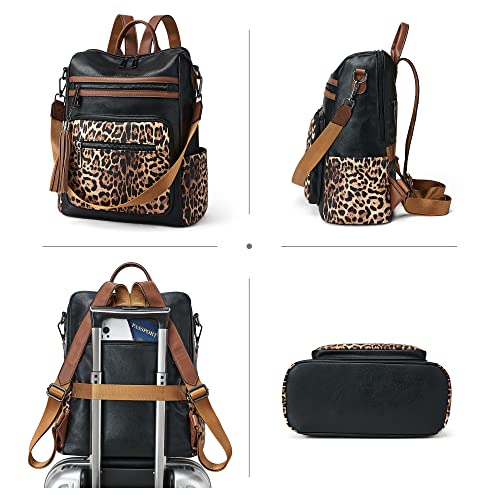 Shrrie Backpack Purse for Women Leather Backpack Fashion Designer Travel Backpack Convertible Shoulder Bag - color: 1-6 Black With Leopard