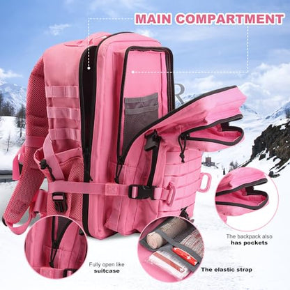 Hannibal Tactical 45L MOLLE Assault Backpack, Tactical Backpack Military Army Camping Rucksack with Bottle Holder, 3-Day Pack Trip w/USA Flag Patch, D-Rings, Pink - color: Pink, size: 45L