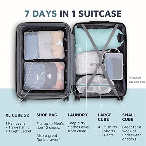 Large Packing Cube Set with See Through Mesh- Compression Packing Cubes Travel Organizers by TRIPPED Travel Gear (Dusty Teal) - color: Dusty Teal