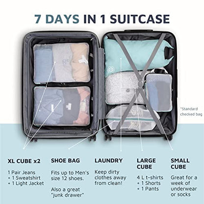 Large Packing Cube Set with See Through Mesh- Compression Packing Cubes Travel Organizers by TRIPPED Travel Gear (Dusty Teal) - color: Dusty Teal