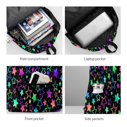 cfpolar 17 Inch Backpack Bright Neon Stars Laptop Bag Shoulder Bag School Bookbag Casual Daypack For Boys Girls - color: A4-bright Neon Stars1