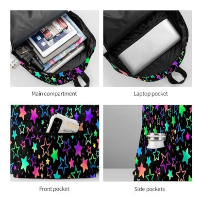 cfpolar 17 Inch Backpack Bright Neon Stars Laptop Bag Shoulder Bag School Bookbag Casual Daypack For Boys Girls - color: A4-bright Neon Stars1
