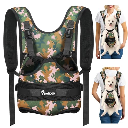 Pawaboo Pet Dog Front Carrier Backpacks, Legs Out Pet Carrier Backpack for Dogs, Adjustable Easy-fit Dog Chest Carriers for Small Medium Dogs Hands Free for Travel Hiking Cycling Camping, L, Camo - color: AA-Camo, style: Large (Pack of 1)