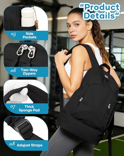 Gym Backpack for Women Men,Waterproof Gym Backpack with Shoe Compartment,Lightweight Sports Gym Bag Casual Daypack,Black - color: A-black