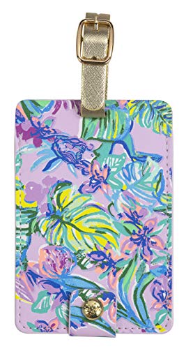Lilly Pulitzer Leatherette Luggage Tag with Secure Strap, Colorful Suitcase Identifier for Travel - color: Mermaid in the Shade