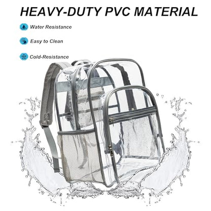 gdbis Clear Backpack Heavy Duty, 17 inch Large PVC Transparent Bag with Reinforced Strap Stitches and Laptop Sleeve See Through Casual Backpack for Work Concert Travel Security - Grey - color: Xl-grey