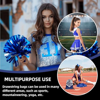 6 Pcs Cheer Drawstring Backpack Cheerleading Drawstring Gym Bags Cheerleader Gifts for Cheerleaders (Silver&Blue)