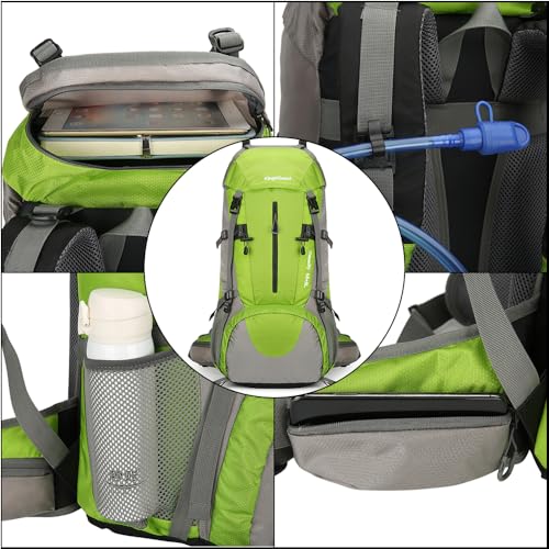 King'sGuard 70L Hiking Backpack with Rain Cover Lightweight Waterproof Travel Camping Backpack Large Backpacking Pack - color: Green