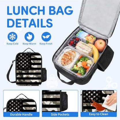 3PCS Camouflage flag Backpack for Boys Girls Teens, School Backpack with Lunch Box Pencil Case for Elementary Middle High Students, 17 Inch Lightweight Bookpack 3 in 1 Set Back to Shool for Kids - color: Flag