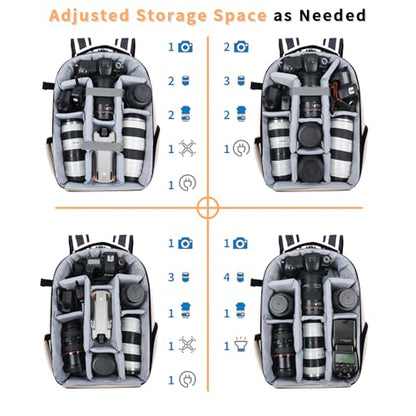 Camera Backpack Hard Shell Imitation Carbon Fiber DSLR, Waterproof Shockproof w/15.6" Lap Comp for Photo, Travelers & Daily. - color: Beige