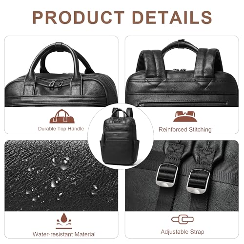 Shrrie Laptop Backpack for Women 15.6 inch Travel Leather Backpack Purse Work Computer Backpacks for Business College Black - color: Black