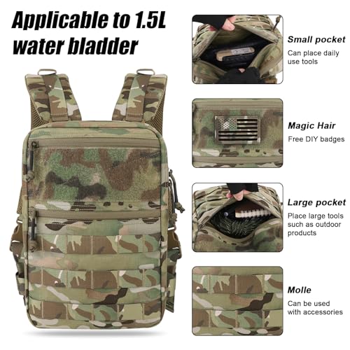 PETAC GEAR Tactical Molle Hydration Pack for 1.5L - Lightweight Water Reservoir Bag for Molle Vest Backpack, for Hiking, Hunting - style: MC no Bladder