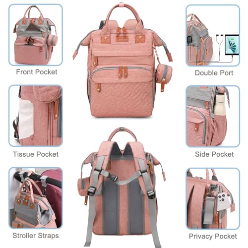 SHITIESHOU Diaper Bag Backpack Baby Bag for Mom Dad with Changing Pad, 19 Pockets, Large Waterproof Travel Baby Girl Boy Toddle Diaper Bag with Insulated Pocket, Baby Shower Gifts, Pink - color: Pink