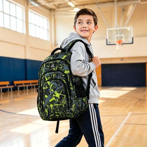 MYGOO Boys School Backpack Archibald Camo Green Bookbag for Elementary Middle School Ages 5-12, 17 inch Large Capacity 24L Kids Student Travel Bags - color: Archibald Camo Green