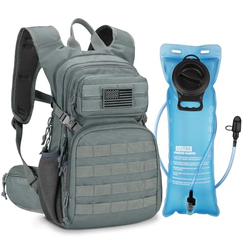 CVLIFE Hydration Backpack with 3L TPU Tactical Water Bladder, 22L Hiking Backpack for Men Women, Heavy Duty Molle Water Backpack with Multiple Compartments for Cycling Running Hunting Camping - color: Grey