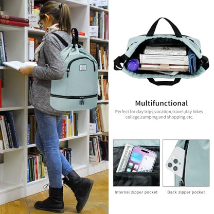 Kamo Drawstring Backpack Bag - Sport Swimming Yoga Backpack with Shoe Compartment, Two Water Bottle Holder for Men Women Large String Backpack Athletic Sackpack for Travel - color: Light Blue