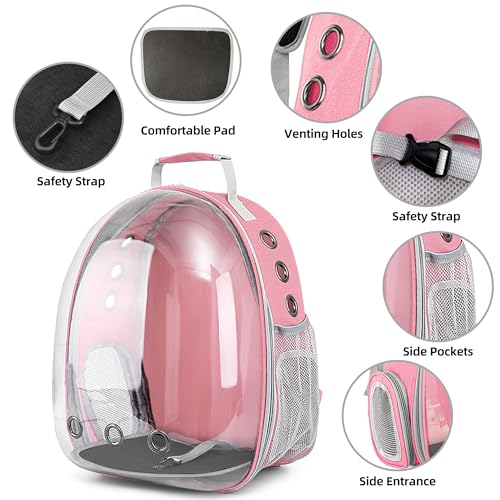 Pet Backpack Carrier,Bubble Backpack Cat Carrier,Pets and Small Dogs,Space Capsule Pet Carrier for Traveling, Walking, Hiking and Outdoor Activities (Pink) - color: Pink